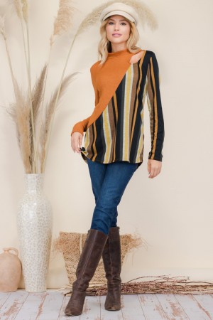 30018 / JOSHUAUSA<br/>One Shoulder Cut Out Stripe Top - PLUS SIZE