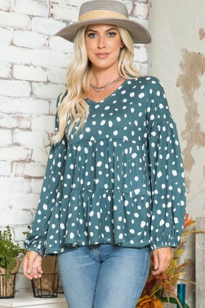30030 / JOSHUAUSA<br/>Polka Dot Dolman Sleeve Top - Plus Size