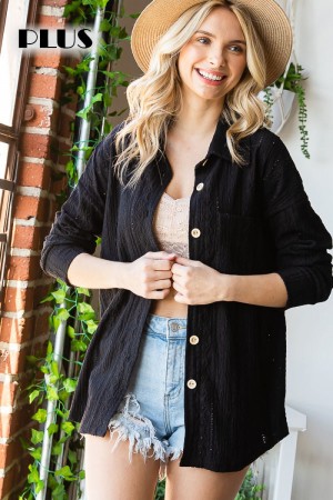 A21-0003 / JOSHUAUSA<br/>PLUS LACE COLLAR BUTTON FRONT SHACKET