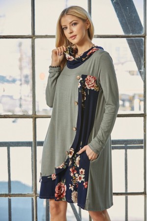 CLTCD43732C-PL / JOSHUAUSA<br/>Cowl neck surplice dress with 6 buttons