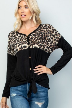 CLTCT43523E-PL / JOSHUAUSA<br/>V-Neck Long Sleeve with Leopard and Buttons