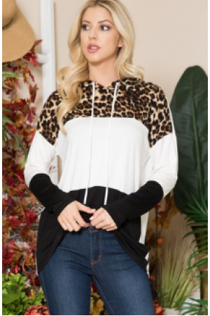 CLTCT43589J-PL / JOSHUAUSA<br/>Colorblock Hoodie with Animal Print Block
