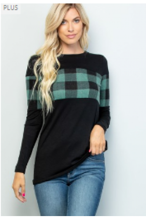 CT43505-PL / JOSHUAUSA<br/>Long Sleeve Top with Plaid Detail
