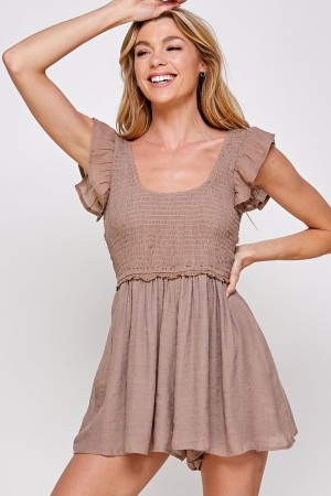 R9013 ... / Apparel Net Systems, Inc.<br/>RUFFLE SLEEVES SMOCKING MINI ROMPER